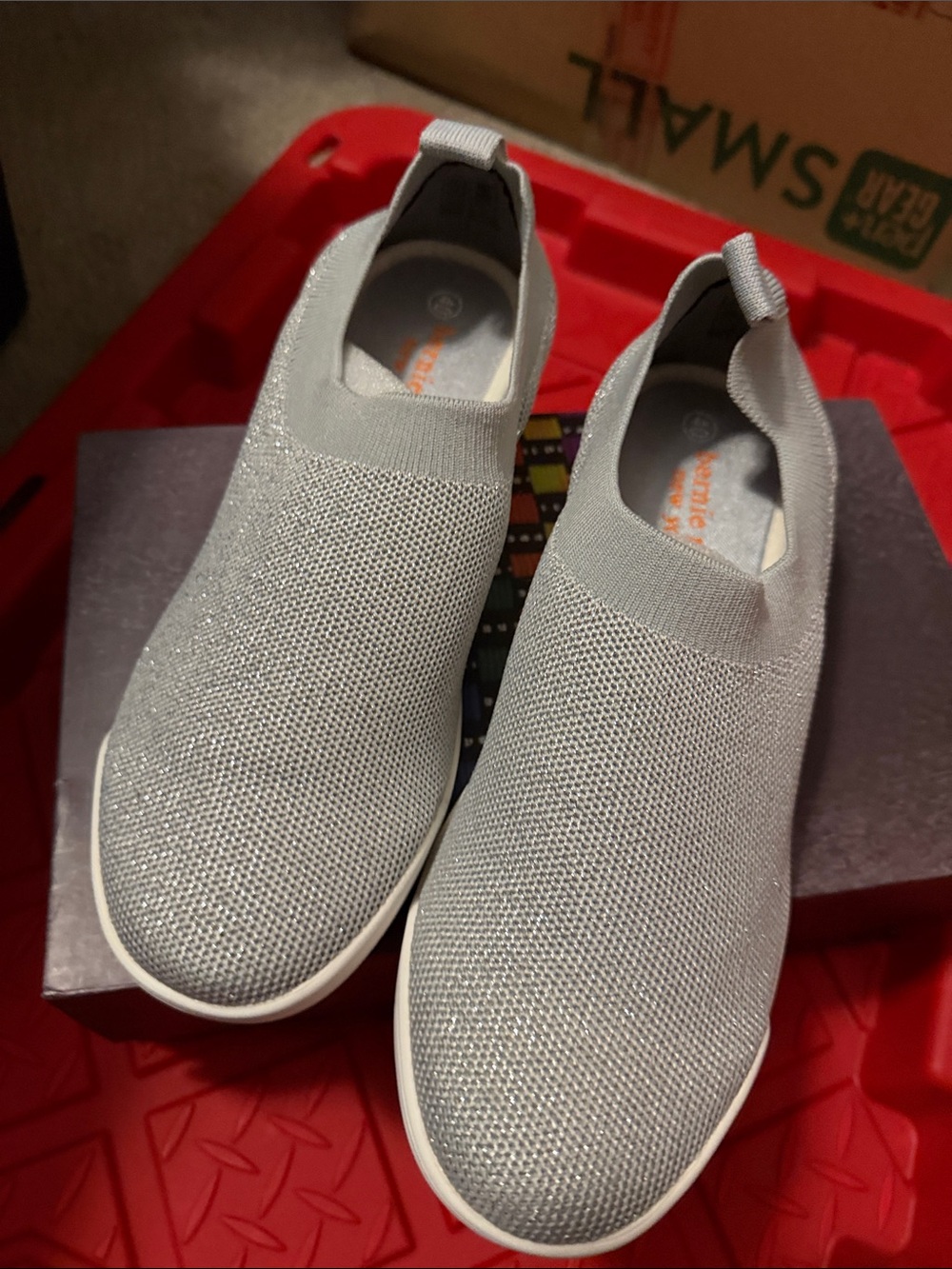 bernie mev. Silver Slip-On Knit Sneakers